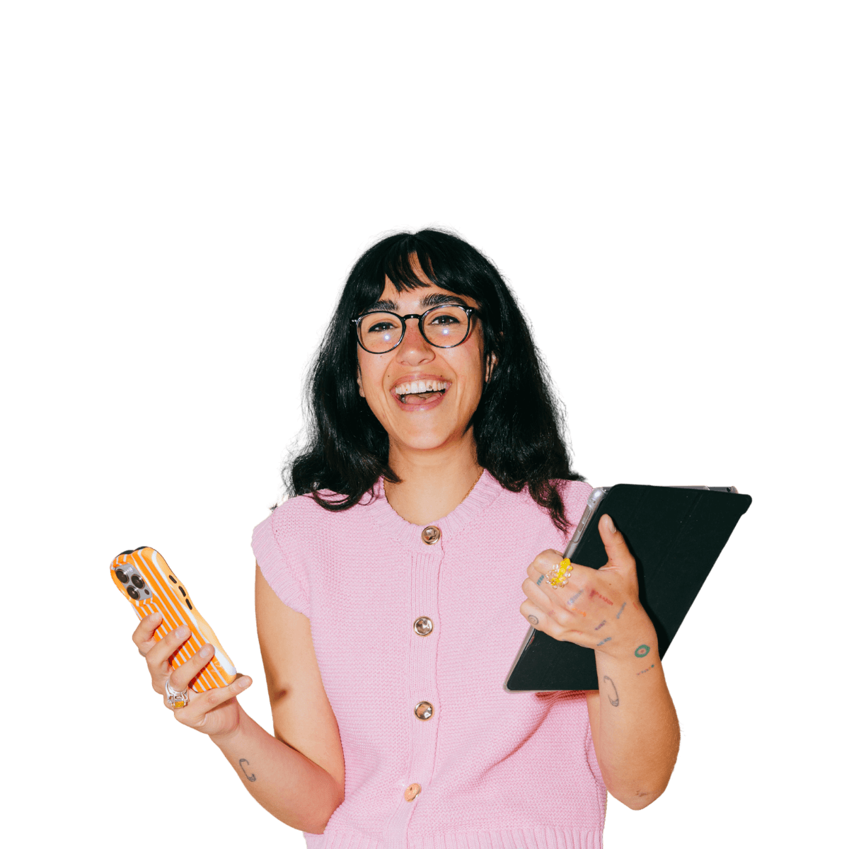 Talent acquisition specialist with a tablet and phone